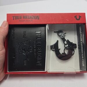 True Religion Men's Leather Wallet & Keychain Tool Gift Set - NIB